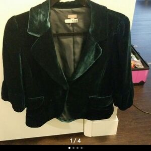 Halogen Forest Green Velvet Cropped Blazer